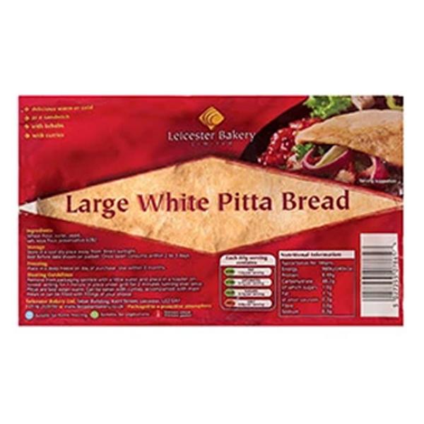 Leicester Bakery Large 6 Flame Baked White Pitta Bread (Oct 23) RRP £1.19 CLEARANCE XL 59p each or 2 for £1